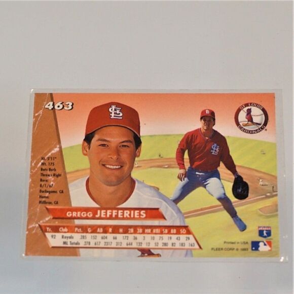 1993 Ultra Gregg Jefferies St. Louis Cardinals Baseball Card # 463 - Picture 2 of 2